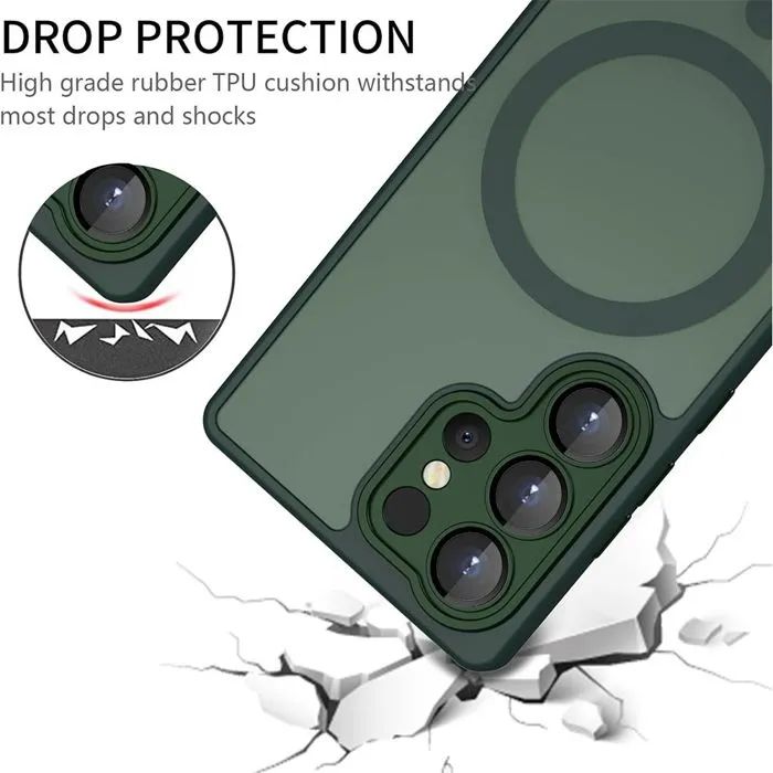 Матов magsafe кейс за samsung galaxy s26 ultra - тъмно зелен - със защ