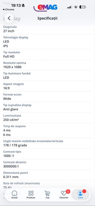 Monitor LED Lenovo  27" Full HD + suport birou