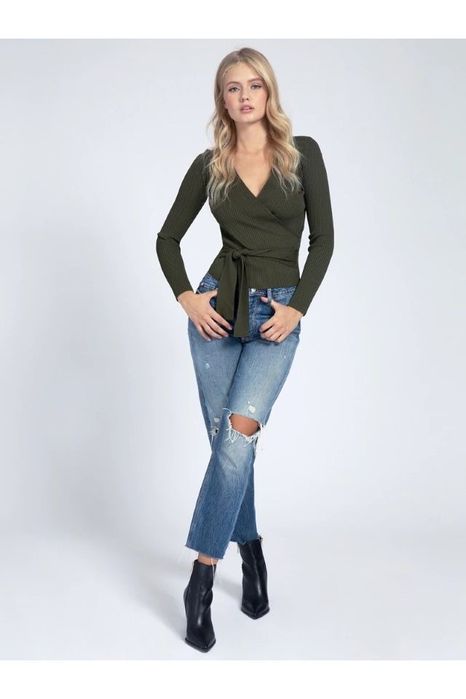 Guess нова оригинална камуфлажно-зелена блуза с панделка от рипс