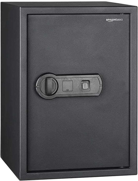 Seif electronic biometric cu amprentă Amazon Basics - 50 L, negru