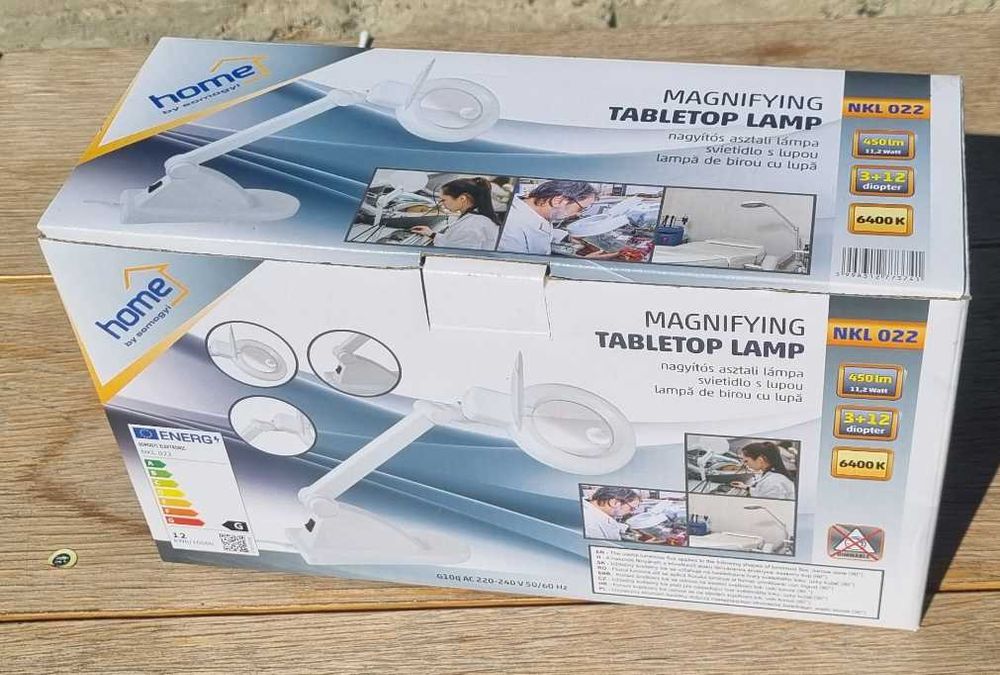 Lampa de birou cu lupa, 12 W, lumina rece, alb, clasic