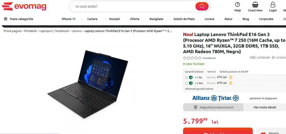 Lenovo Thinkpad SIGILAT E16 Gen3 Ultra 5 225U 32GB 512SSD 16" WUXGA