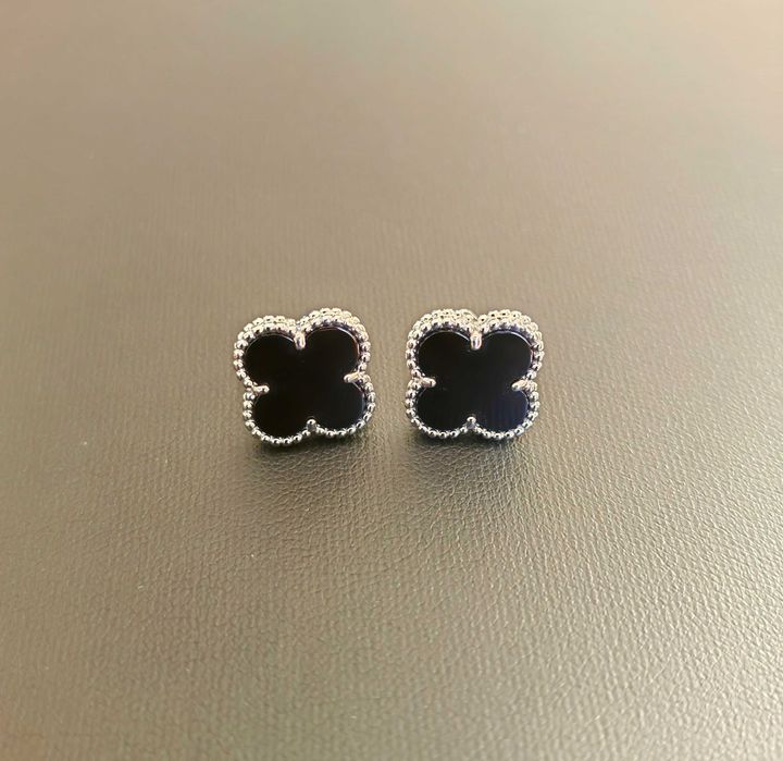 Сребърни обеци със син ахат, Van Cleef & Arpels VCA Vintage Alhambra