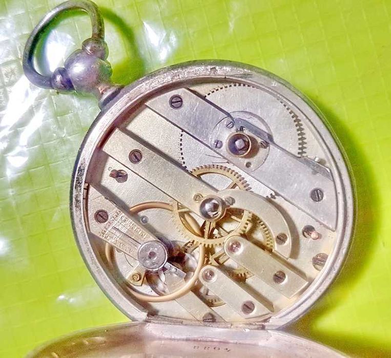 D90-Ceas buzunar argint barbat functional chei spate anii 1850- Cylindre 8 Rubine semnat 1866.