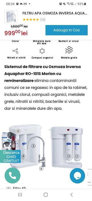 Filtru osmoză inversă Aquafor