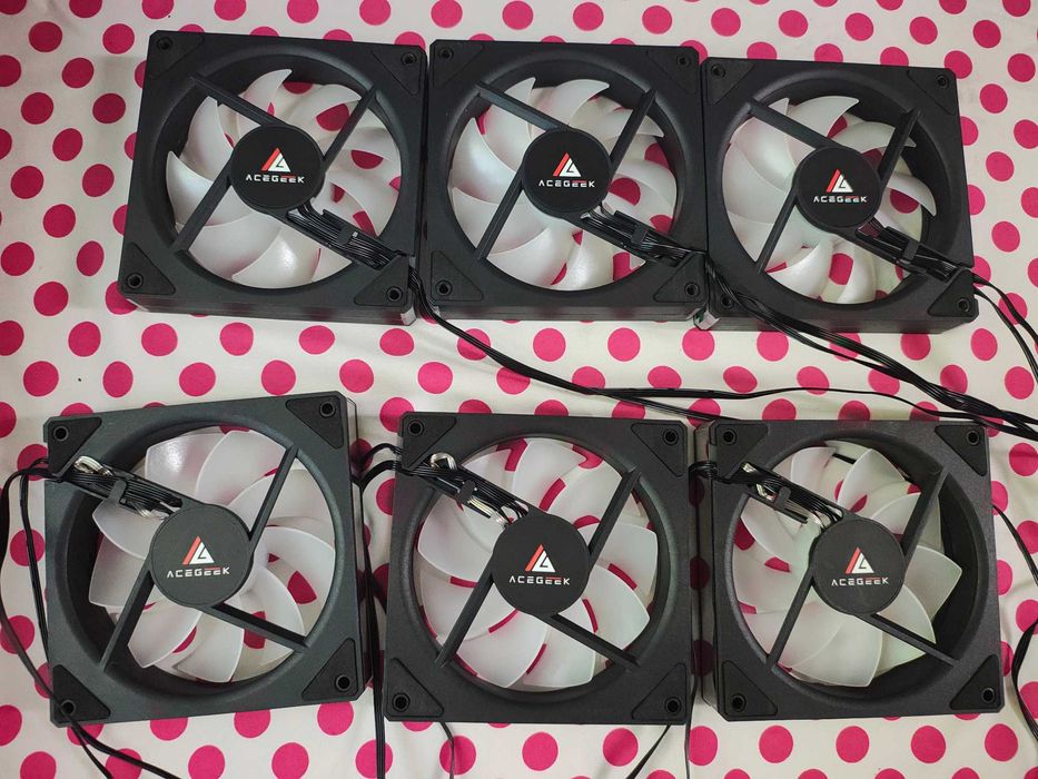6 X Cooler Ventilator Acegeek ARGB PWM Infinity Mirror Black 120mm.