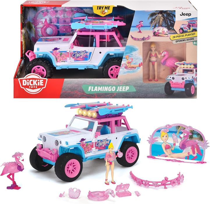 Автомобил Dickie Jeep Flamingo + Фигура, 22 см, Светлинни и звукови еф