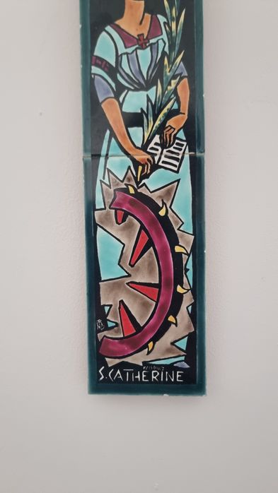 Placheta ceramica vintage Sainte Catherine d Alexandrie anii 1950
