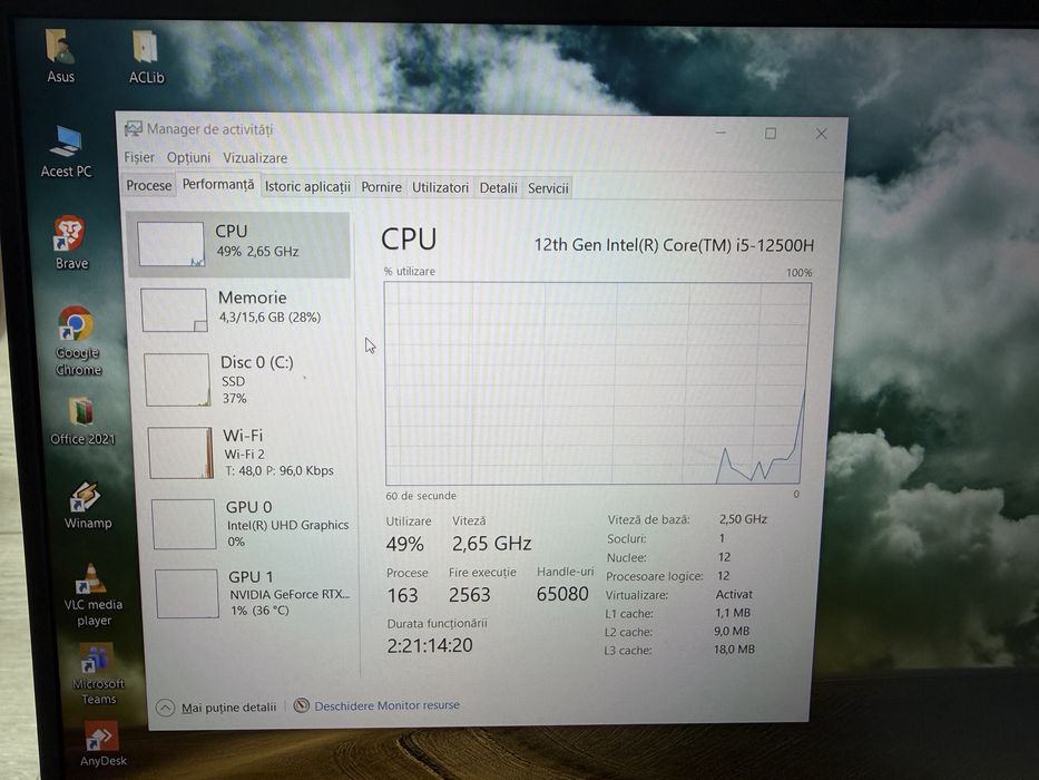 Laptop ASUS 15 FHDI5-12500H 16GB ram 512GB stocare RTX3050