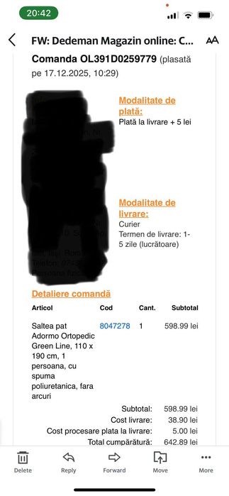 Saltea noua 110/190cm