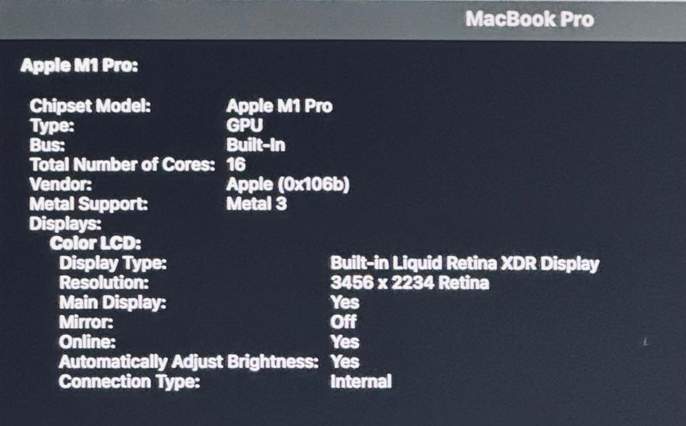 Apple MacBook Pro 16-inch M1 Year-2021 10-Core RAM-16GB SSD-512GB