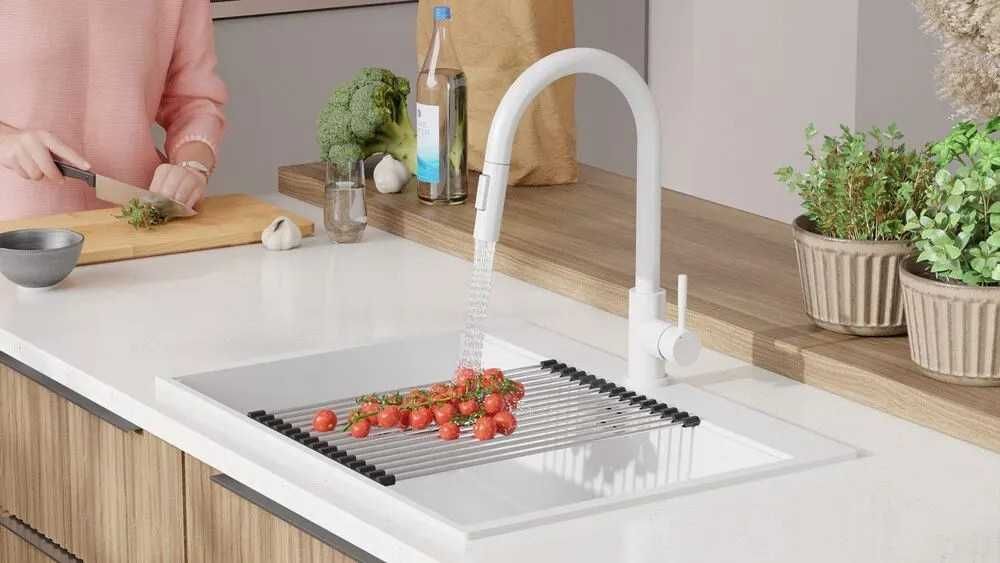 Бяла Кухненска Мивка от гранит модел XXL Осло 70 Top 680 x 500 mm