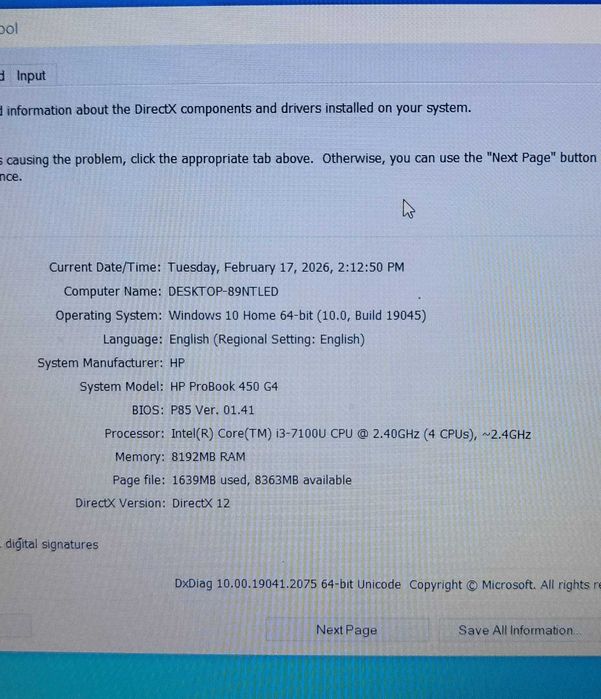 Laptop HP 450 G4, i3-7100U, 8gb RAM, 512gb HDD, bateria tine foarte ok