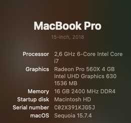 Macbook Pro 2018 15" 2.6Ghz i7 500GB