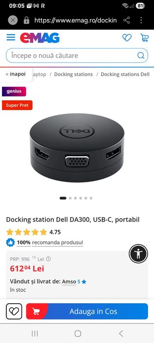 Adaptor mobil Dell USB-C,  6 in 1