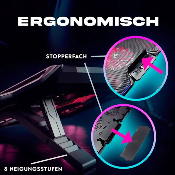 Охладителна подложка за лаптоп KLIM Cyclone с 5 вентилатора и подсветк