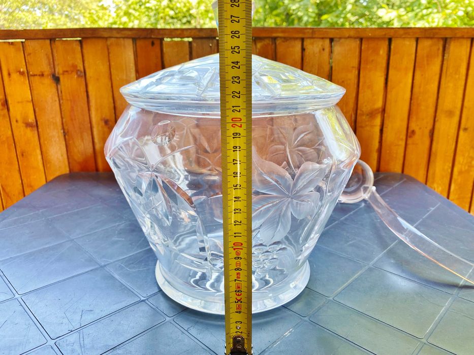 Нов Масивен Голям Кристален съд и Комплект Кристални чаши за Боле/Пунш