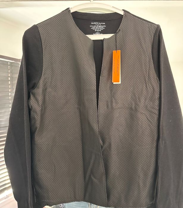 Sacou/cardigan Majestic Paris, M/L lana/ piele naturala