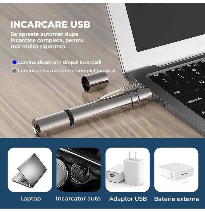 Jucarie Interactivă  Pisici si Caini, Laser Pointer Reîncărcabil USB