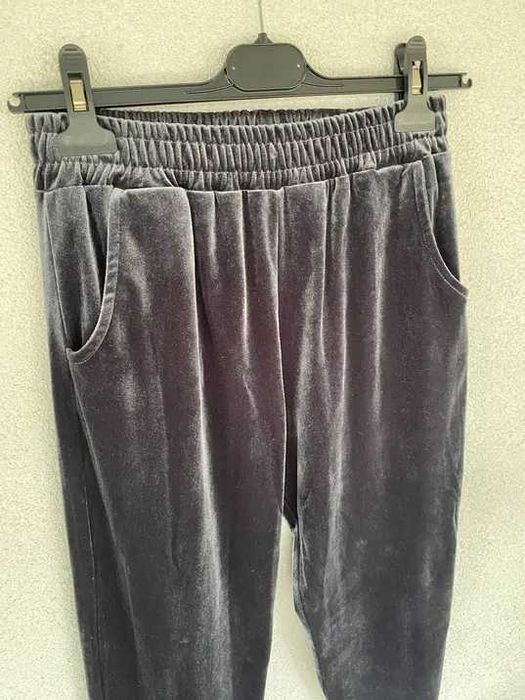 Pantaloni velur/catifea, argintiu inchis + petrol, nou, S/36