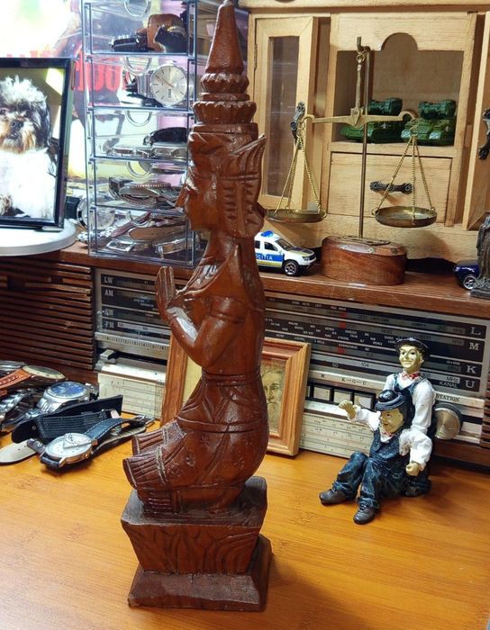 Sculptură veche din lemn masiv, zeița Buddha,de colecție, vintage