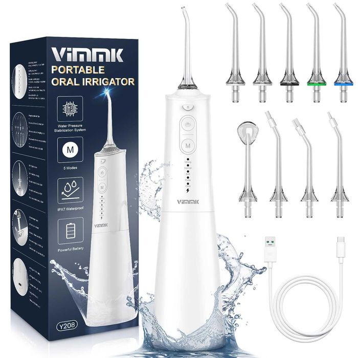 Електрически орален иригатор VIMMK Y208, 5 режима, 8 дюзи, 200 мл, безжичен