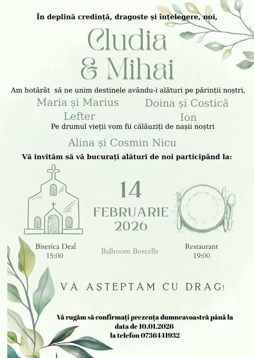 Invitatii pe diferite culori sau marimi