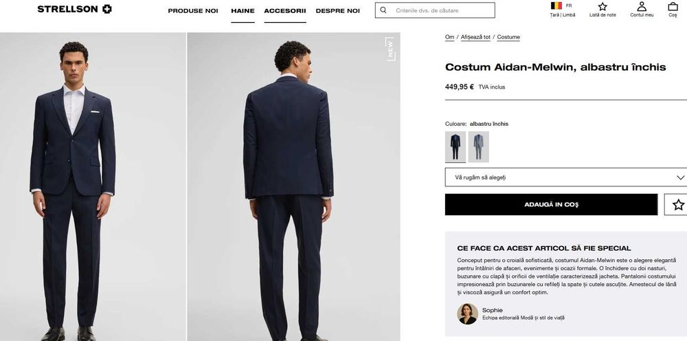 Costum slim fit 48 M premium STRELLSON lana respirabila albastru royal