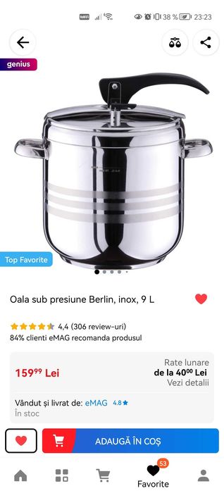 Oala sub Presiune Berlin 9 Litri Otel Inoxidabil Inox Noua Sigilata