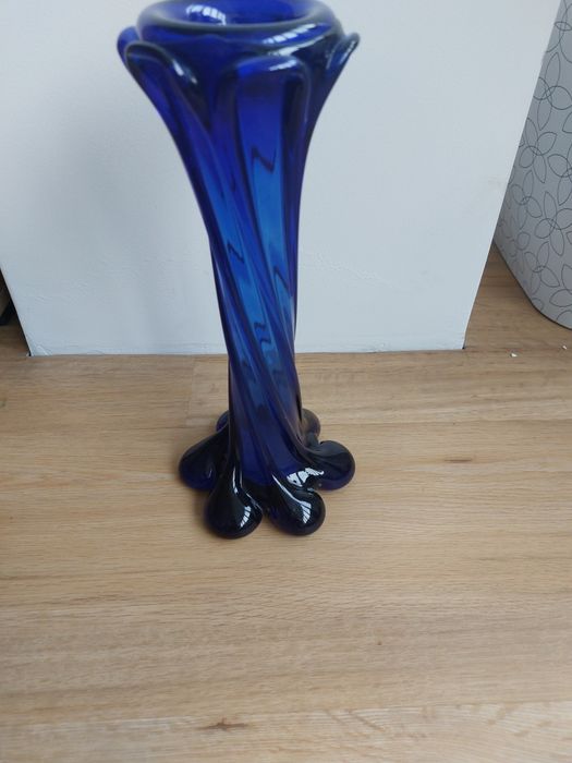 Accesoriu decorațiune înfrumusețare sticla hand made 1960 cobalt