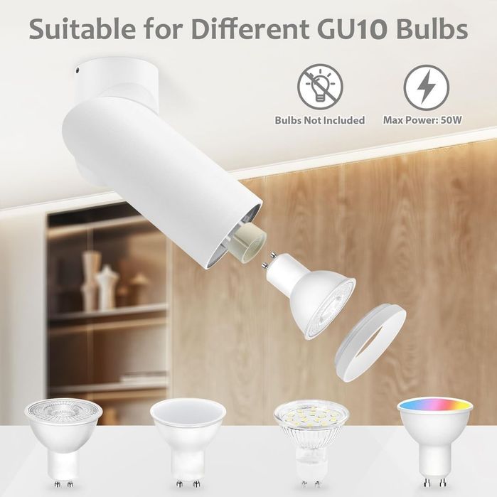 Set 2 Spoturi LED GU10 KYOTECH Orientabile Albe Aluminiu