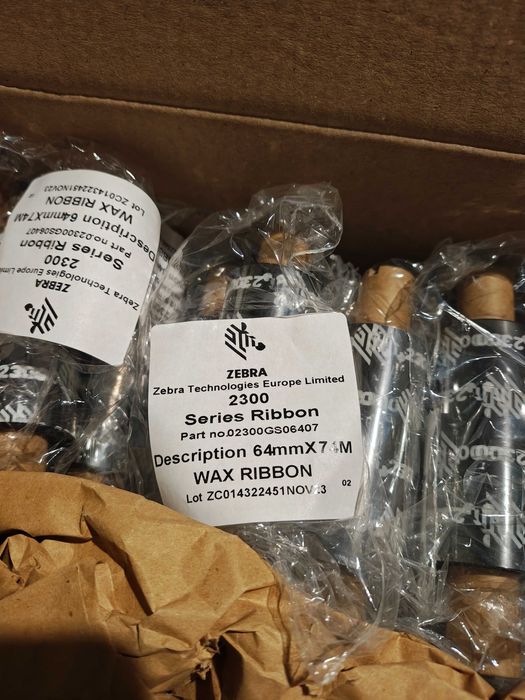 Zebra 2300 Wax Ribbon – 64mm x 74M – Set 24 bucăți
