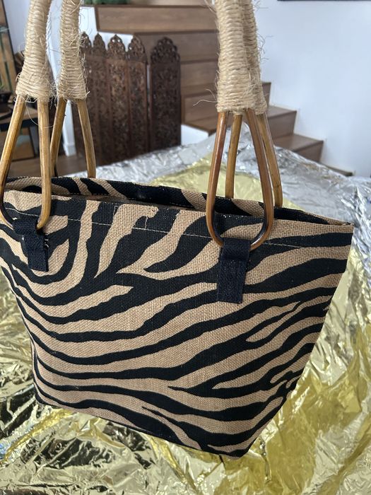 Geanta artizanala unicat,Kenya Safari,maner din bambus si sfoara