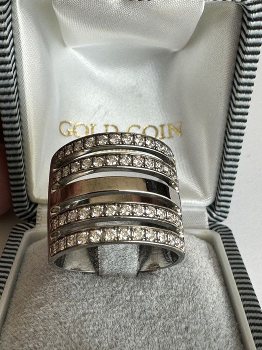 Красив Италиански 18К Златен Пръстен; 16г с 52 Диаманта; Размер 55;