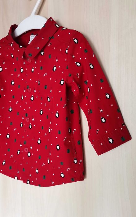 Cămașă bebe H&M rosie mărimea 74 6-9 luni motive de Crăciun ca NOUA