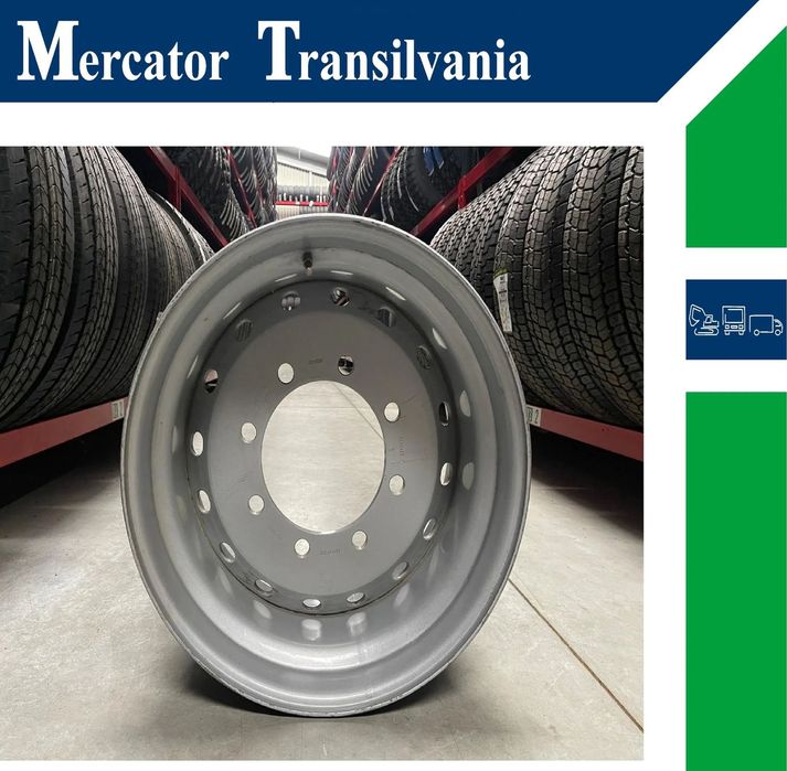 Janta NOUA  Otel 11.75X22.5 Akojant 8 prezoane, 105 mm intre prezoane, fiu 220 mm, flansa interioara Valva exterioara Toate Pozitiile
