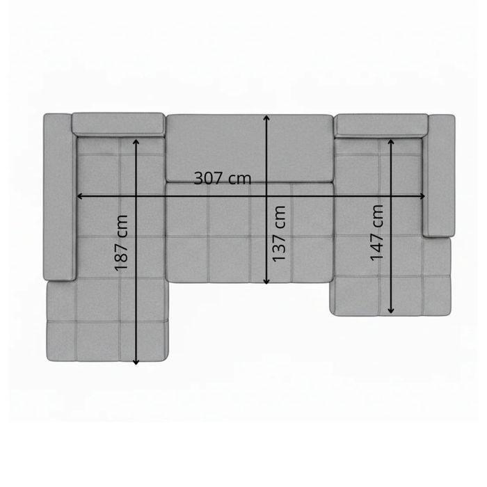 Naturlich Coltar U Extensibil, 6 Locuri, 357 Cm, Gri, Cu lada
