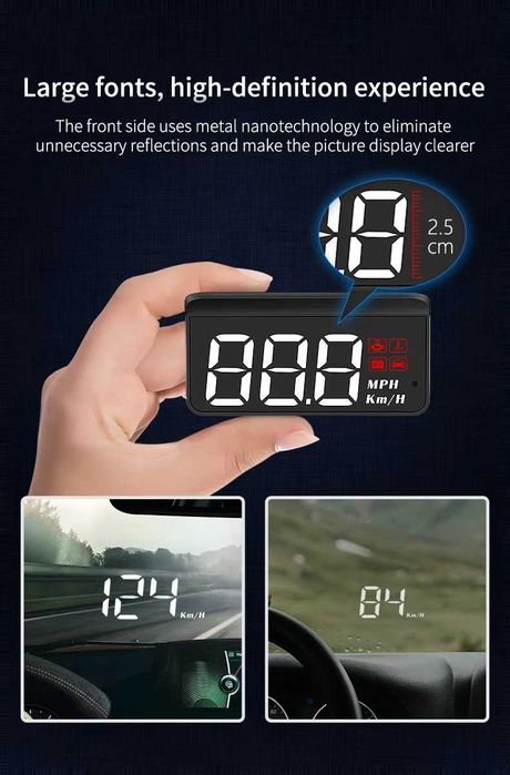 Head up display hud дисплей OBD2 OBDII дигитален километраж за предно стъкло кола ОБД2