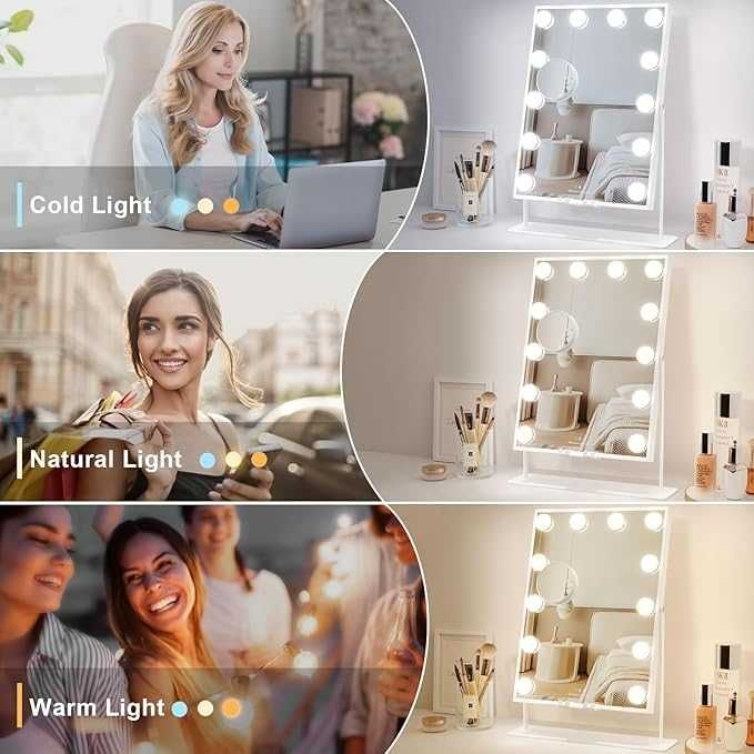 ЛЕД LED Безжично акумулаторно огледало за грим с Bluetooth 30 x 41 cm