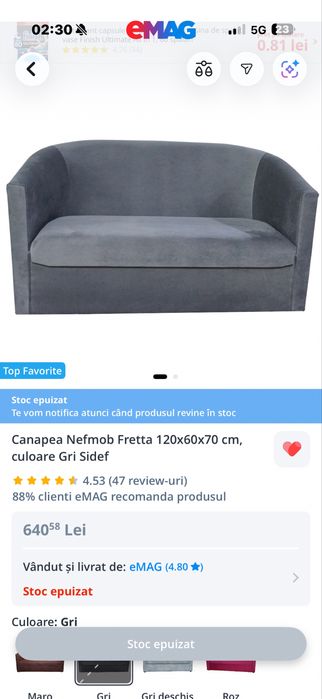 Canapea 2 persoane, scaun gaming rotativ