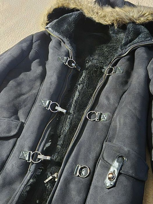 Geacă imblanita, de iarnă, imitație piele întoarsă, XL, neagră, dama