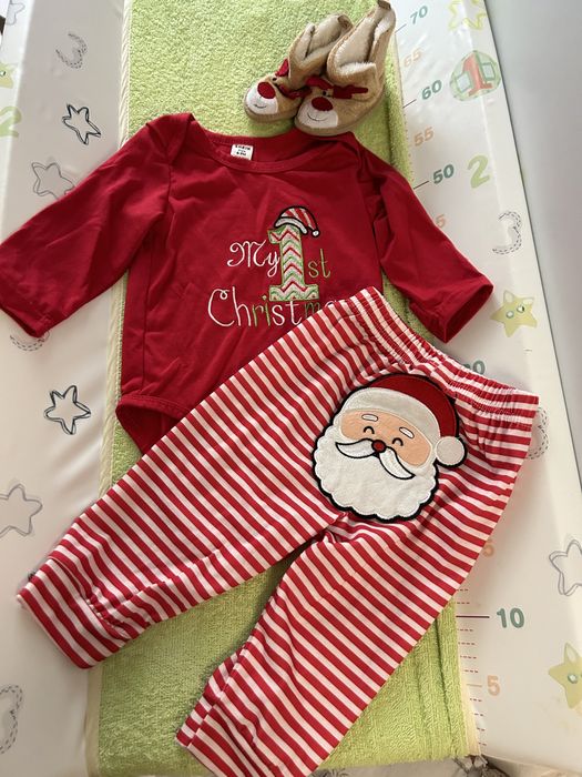 Коледно костюмче и пантофки за бебе от 6-9 м.