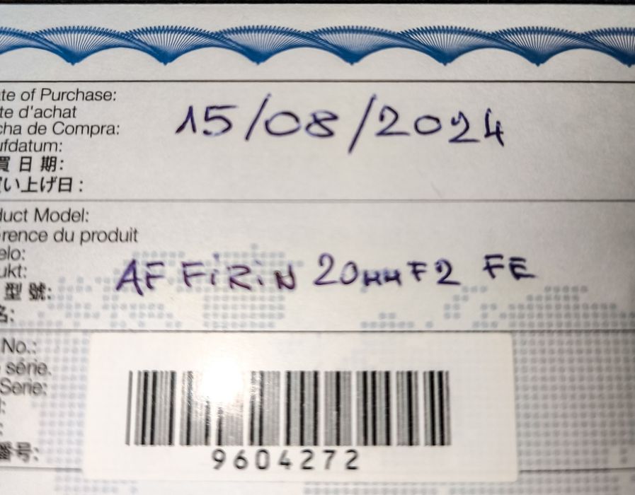 Tokina FíRIN 20mm F2 FE AF, Sony