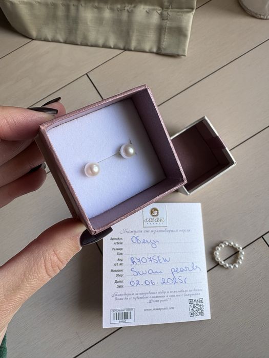 Нови сребърни обеци Swan Pearls с естествени перли
