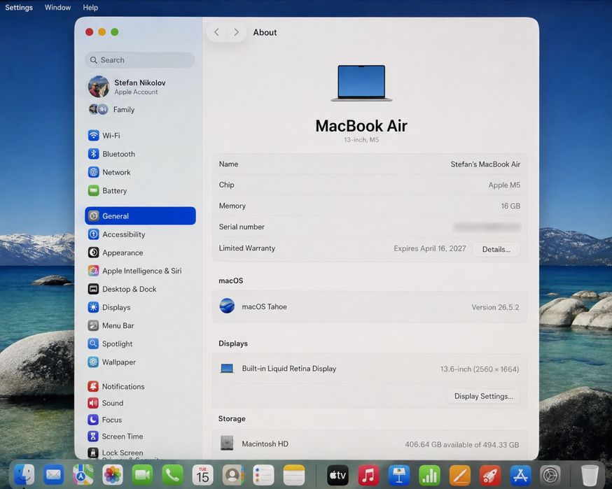 Apple MacBook Air 13″ M5, 16/512 GB, 100% батерия, гаранция + Magic Mouse
