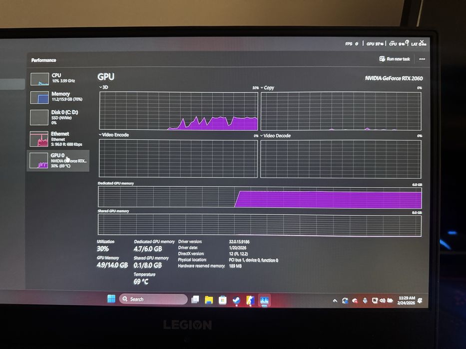 Laptop 144hz i5 RTX2060 16GB ram Legion Y540-15IRH