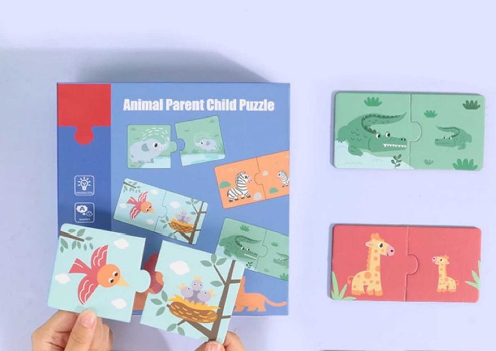 Нов модел пъзел -  животни родители и малките си /  дървени играчки