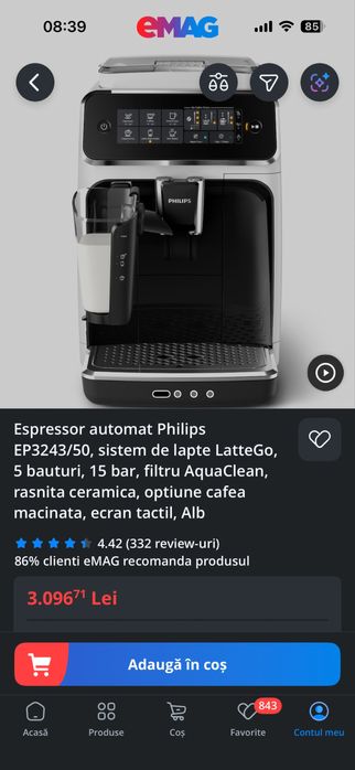 Vand espressor Philips LatteGo