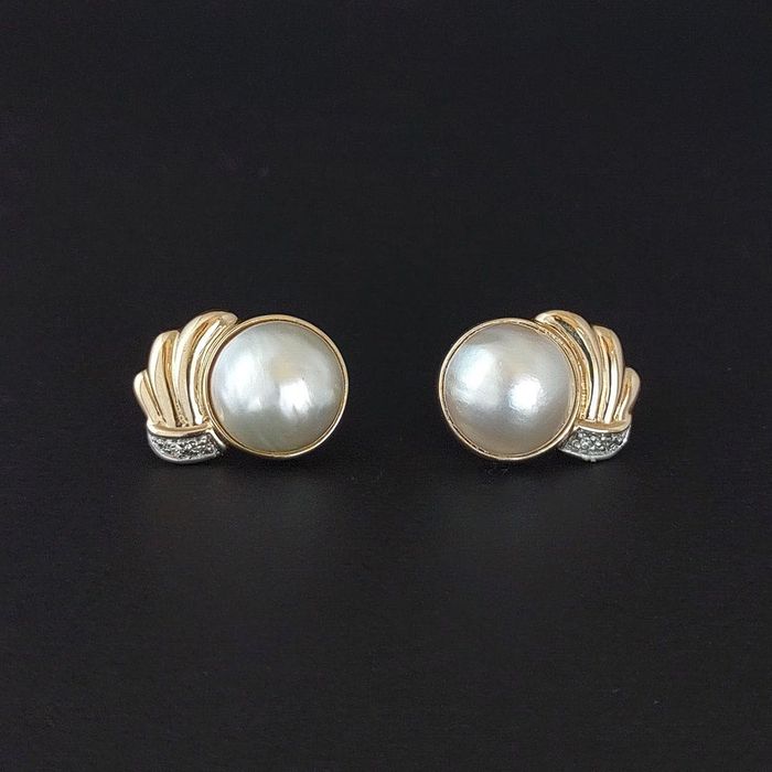cercei aur 14k, perle mari Mabé, diamante, certif.