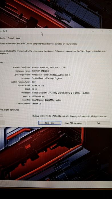 Acer Nitro, Ecran 17"FHD,Cpu i7,Ram 16gb, SSD 250gb+HDD 1Tera,Nvidia